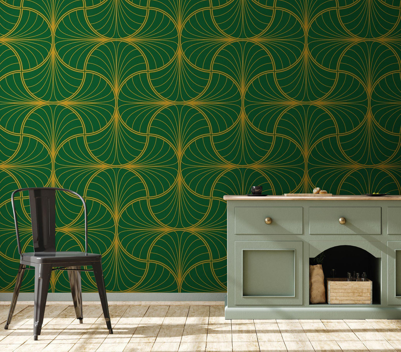 Kermit Green Art Deco Wallpaper #260-Repeat Pattern Wallpaper-Eazywallz