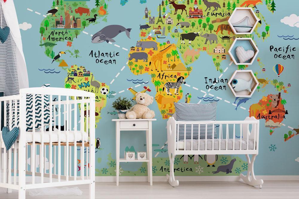 Kid's Animal Map Wall Mural-Wall Mural-Eazywallz