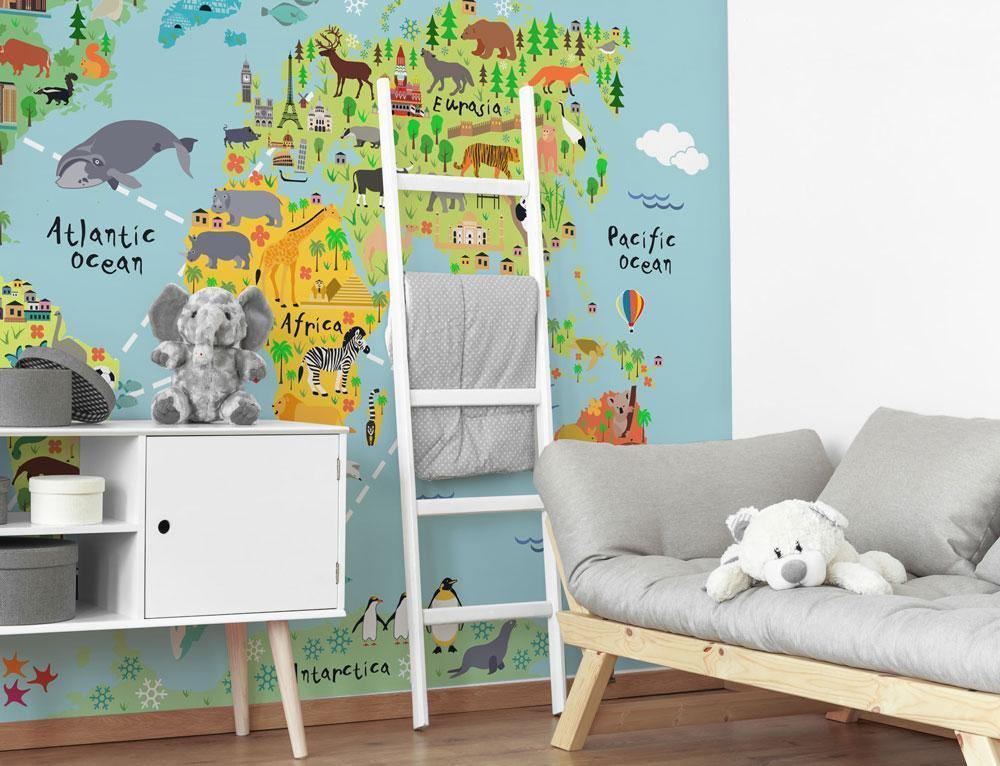 Kid's Animal Map Wall Mural-Wall Mural-Eazywallz
