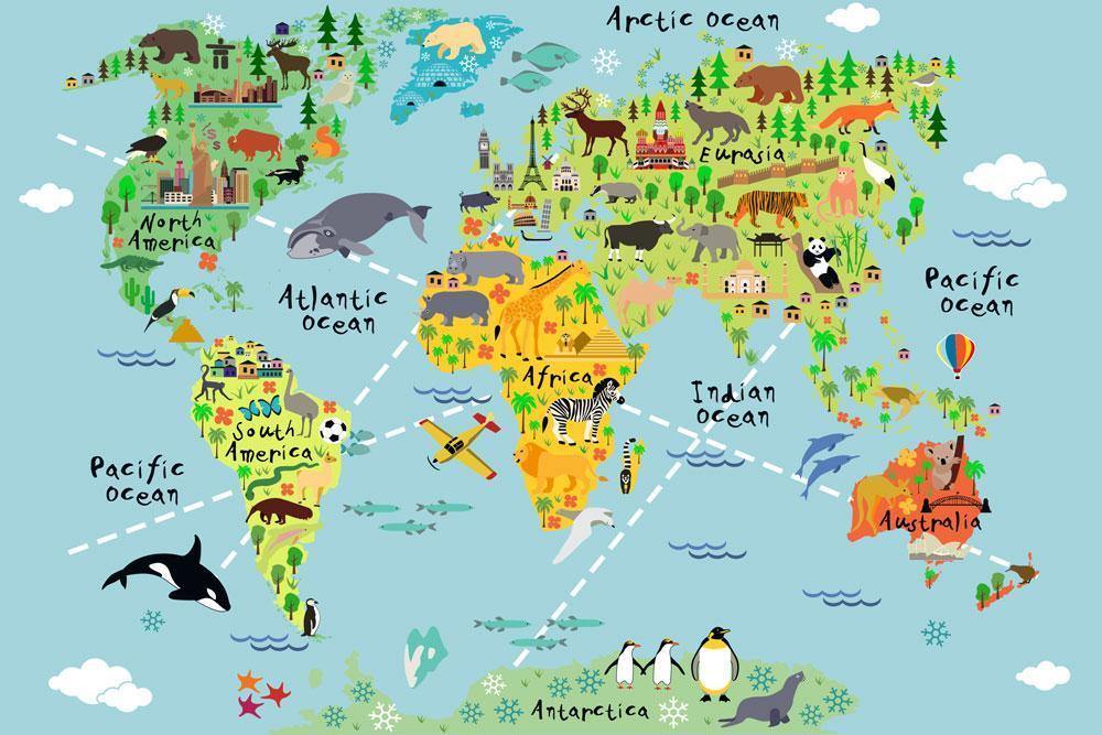 Kid's Animal Map Wall Mural-Wall Mural-Eazywallz