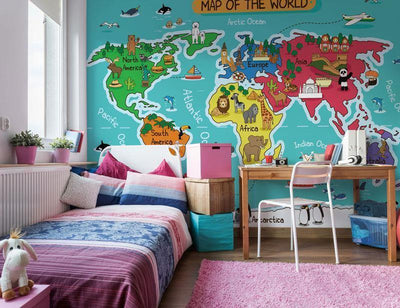 Kid's Cartoon World Map Wall Mural-Wall Mural-Eazywallz