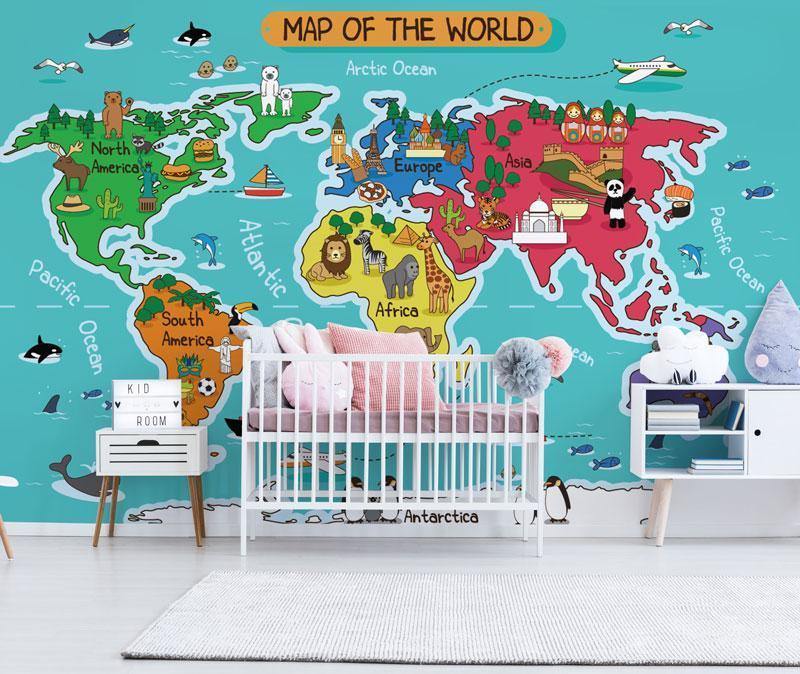 Kid's Cartoon World Map Wall Mural-Wall Mural-Eazywallz