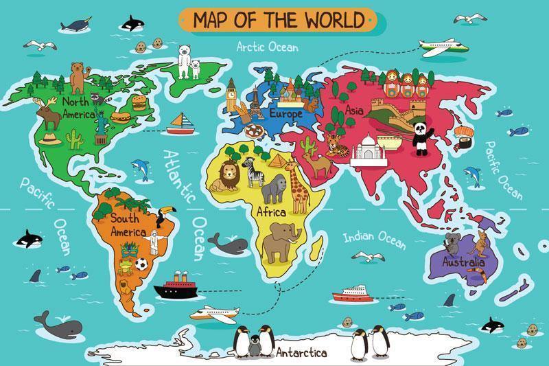 Kid's Cartoon World Map Wall Mural-Wall Mural-Eazywallz