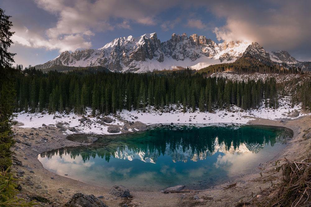 Lago di Carezza Mountain & Lake Mural Wallpaper-Wall Mural-Eazywallz