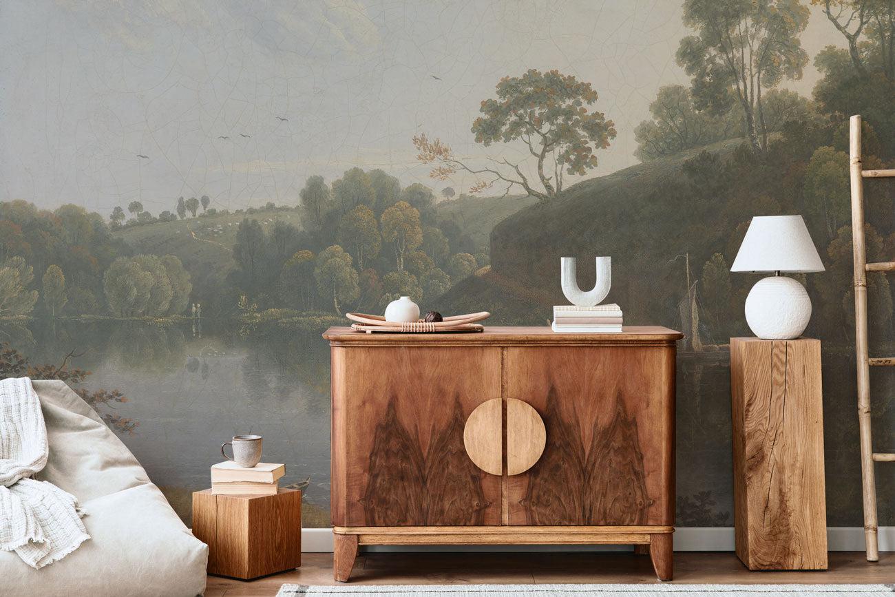 Lake & Boat Landscape Painting Wall Mural-Wall Mural-Eazywallz