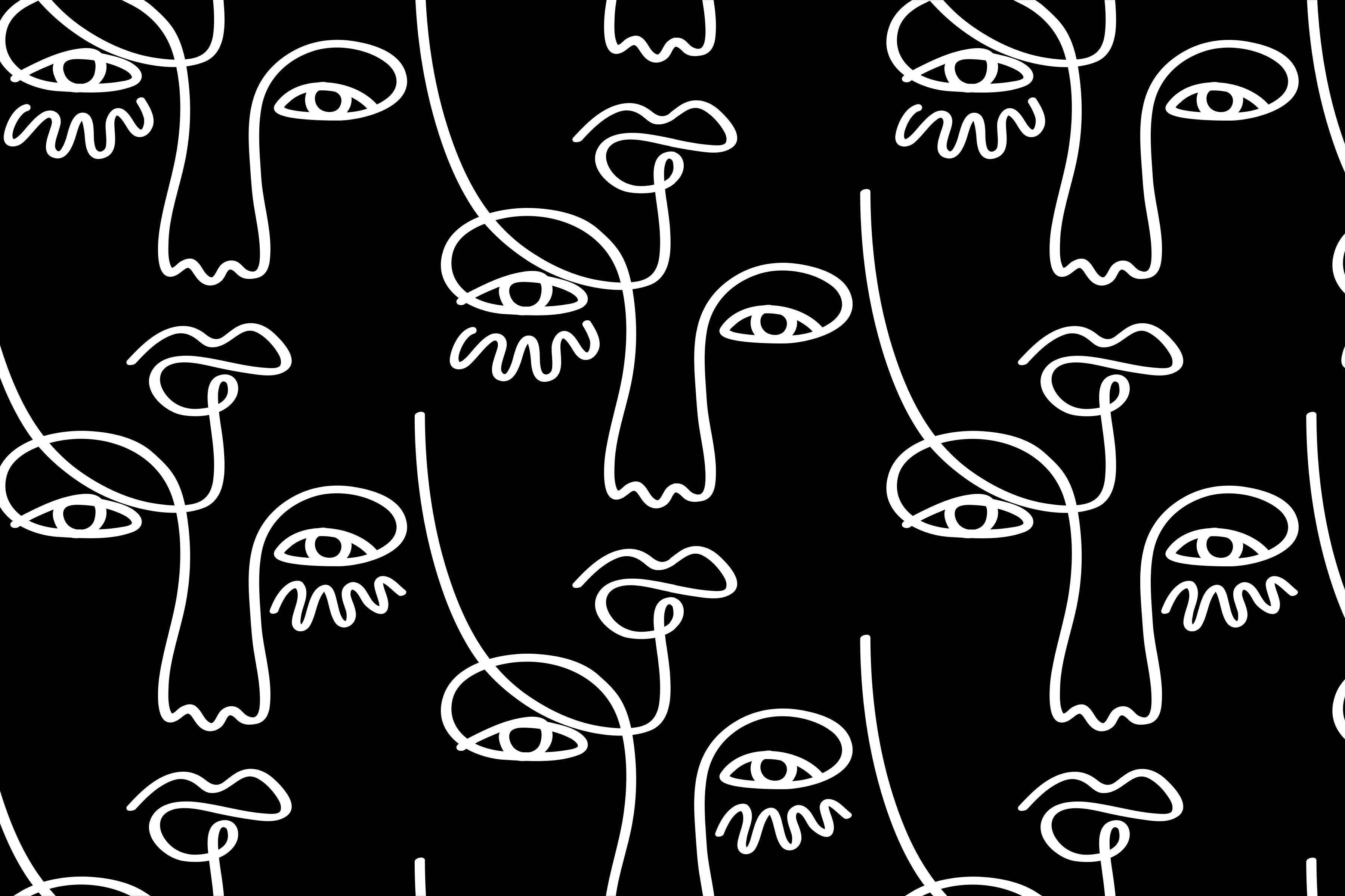 Large Black Abstract Line Faces Wall Mural-Wall Mural-Eazywallz