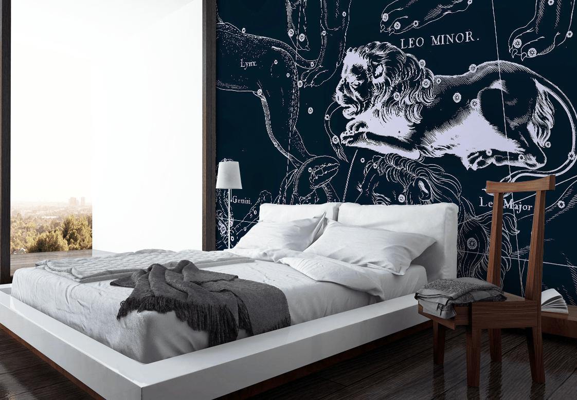 Leo Constellation Map in Navy Wall Mural-Wall Mural-Eazywallz