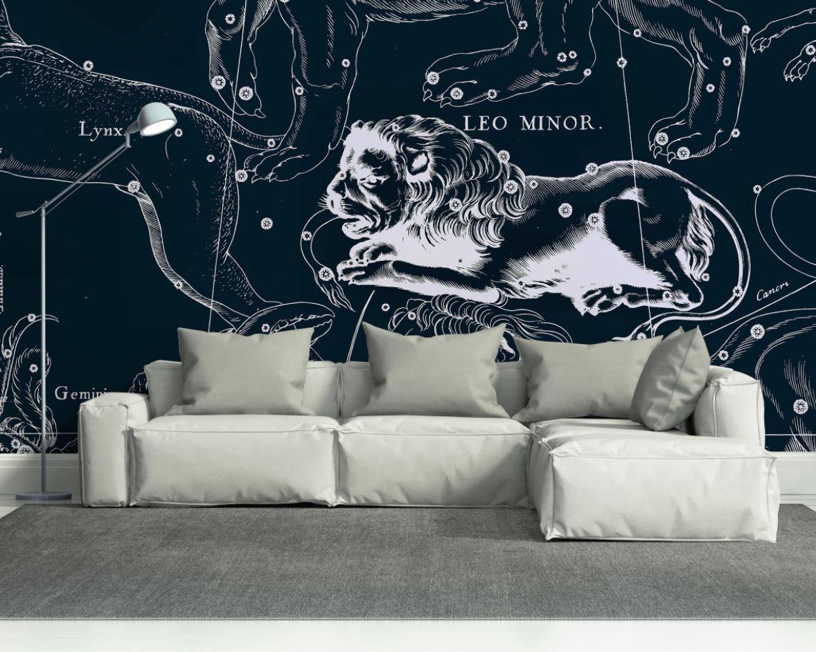 Leo Constellation Map in Navy Wall Mural-Wall Mural-Eazywallz