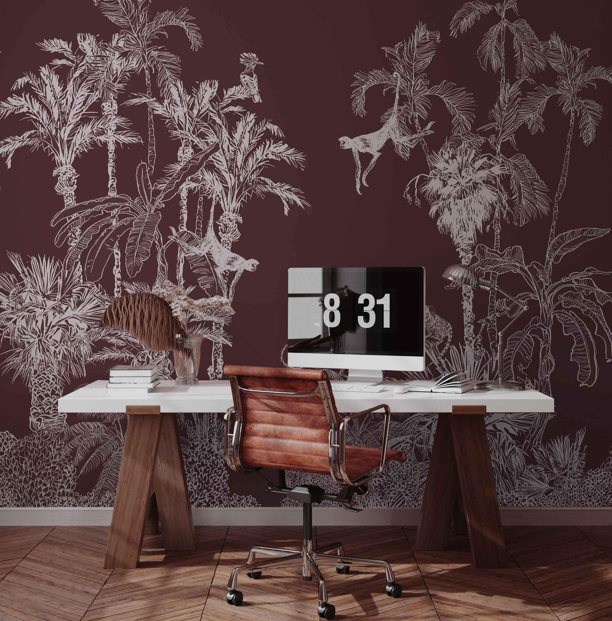 Mahogany Dream Jungle Toile Wall Mural-Wall Mural-Eazywallz