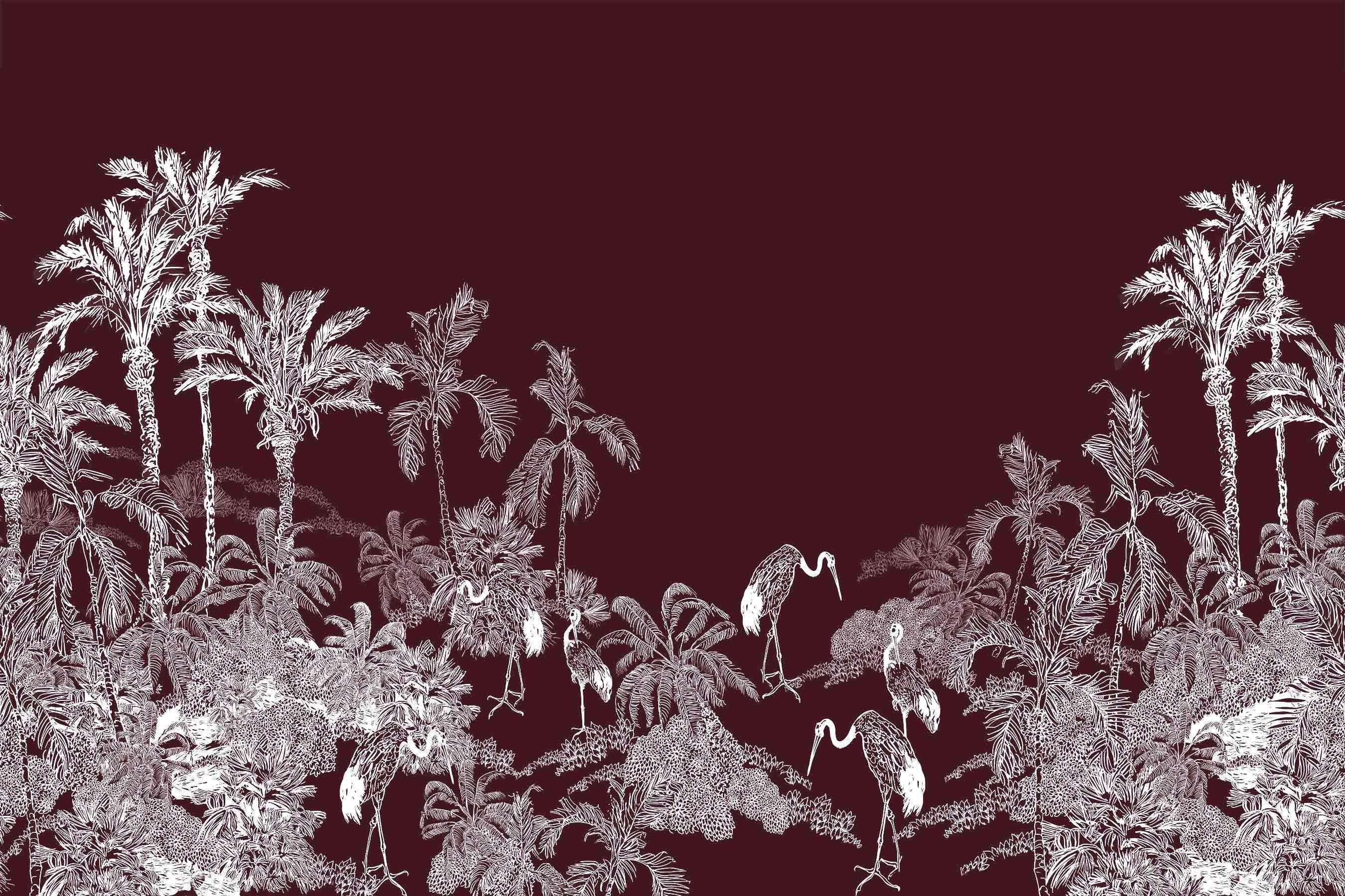 Mahogany Flamingo Toile Wall Mural-Wall Mural-Eazywallz