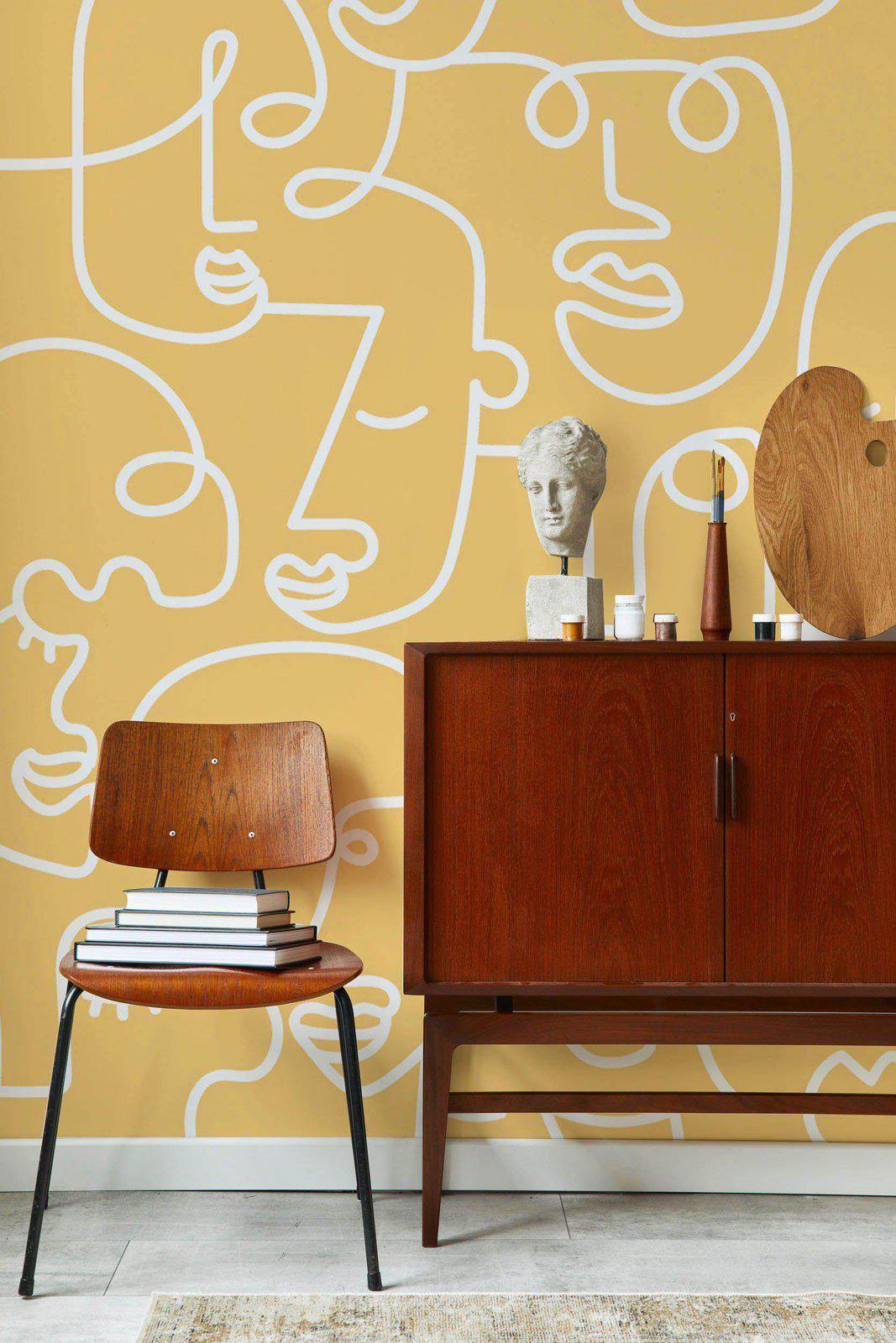 Mango Abstract Faces Wall Mural - Custom Wall Murals - Eazywallz