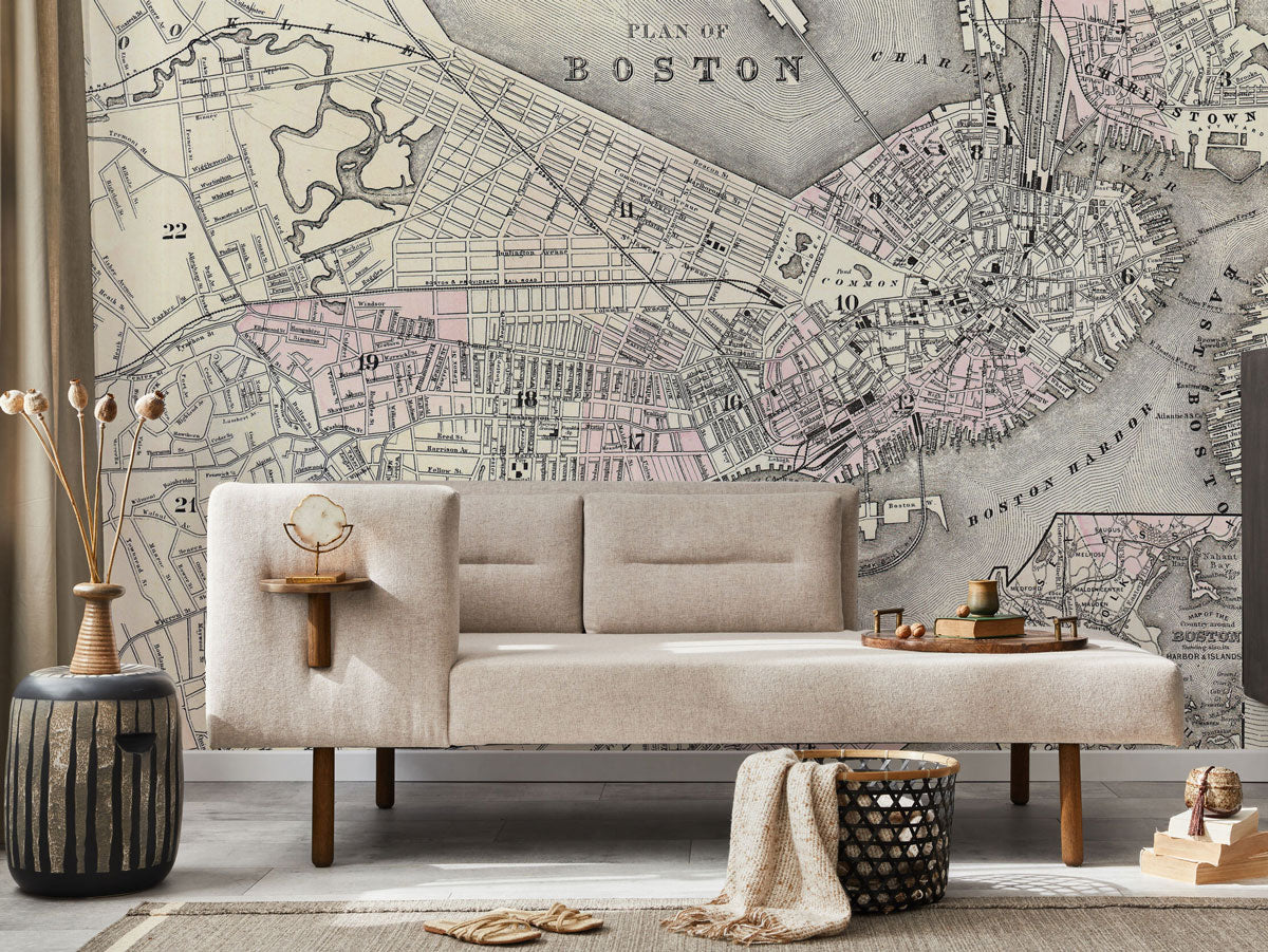 1879 Map of Boston Wall Mural
