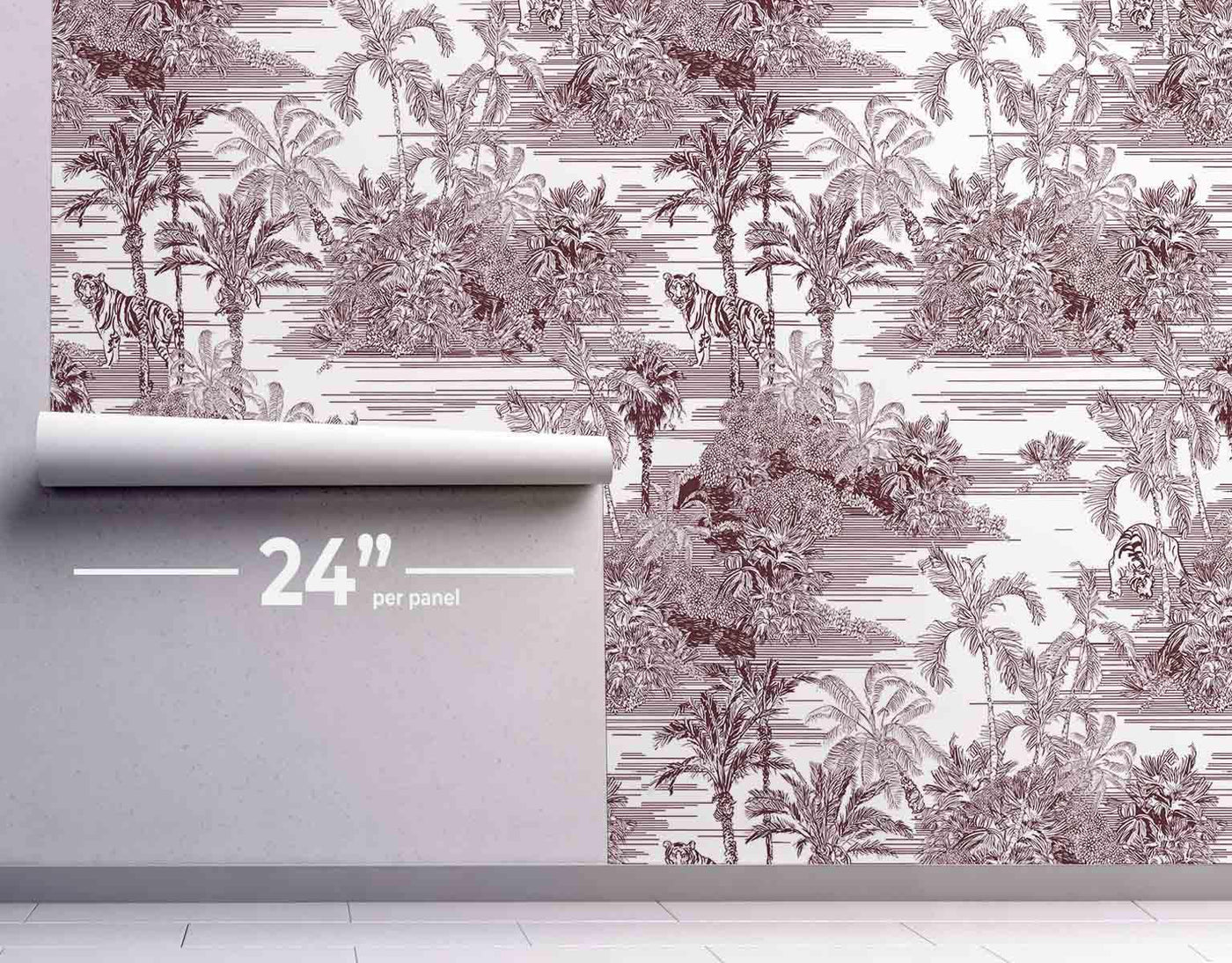 Maroon Jungle Toile 2 #266-Repeat Pattern Wallpaper-Eazywallz
