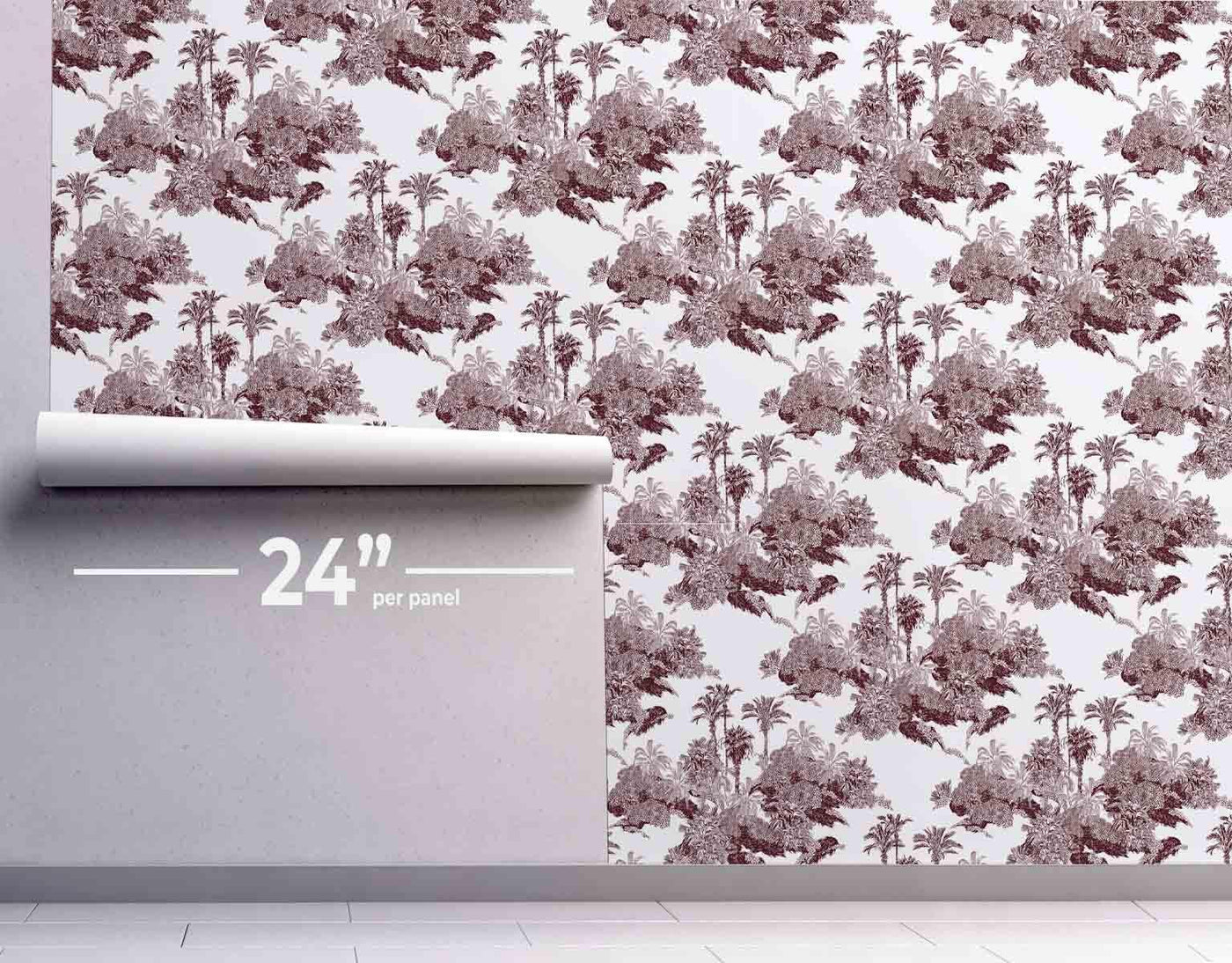 Maroon Jungle Toile #265-Repeat Pattern Wallpaper-Eazywallz