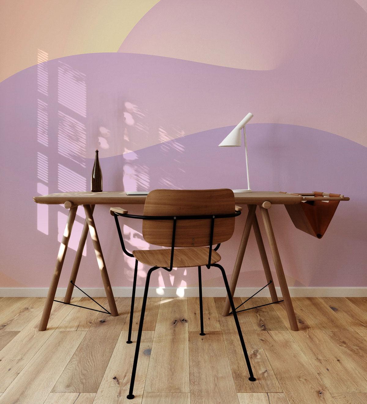 Mauve Sunrise Squiggles Wall Mural-Wall Mural-Eazywallz