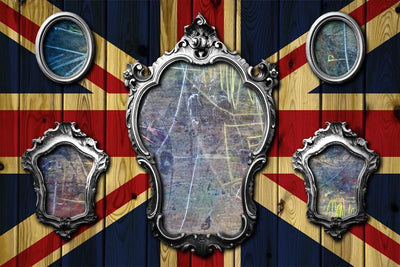 Metal Frames on a Wooden Union Jack Wall Mural-Wall Mural-Eazywallz