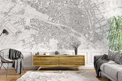 Minimal Map of Paris Wallpaper Mural-Wall Mural-Eazywallz