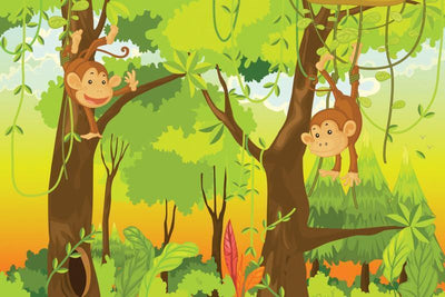 Monkeys in the jungle Wall Mural-Wall Mural-Eazywallz