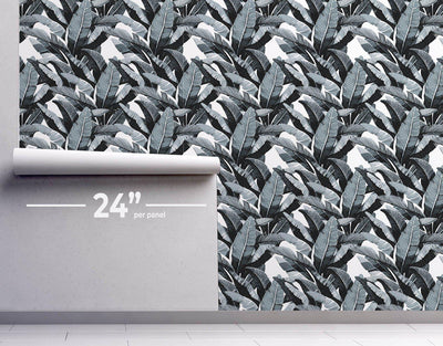 Monochrome Banana Leaves Wallpaper #386-Repeat Pattern Wallpaper-Eazywallz