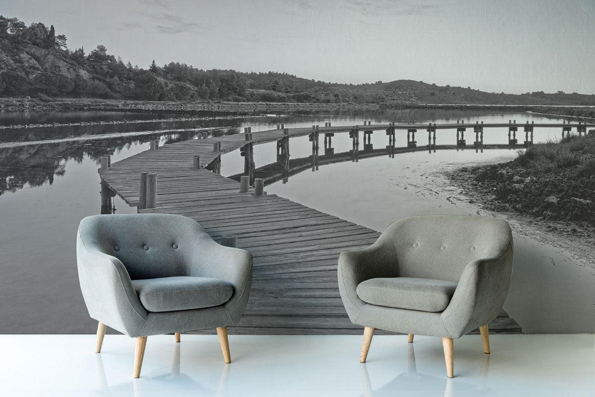 Monochrome Winding Pier Wall Mural-Wall Mural-Eazywallz