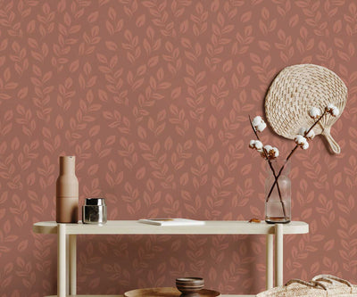 Morris Red Minimal Leaves Wallpaper #308-Repeat Pattern Wallpaper-Eazywallz