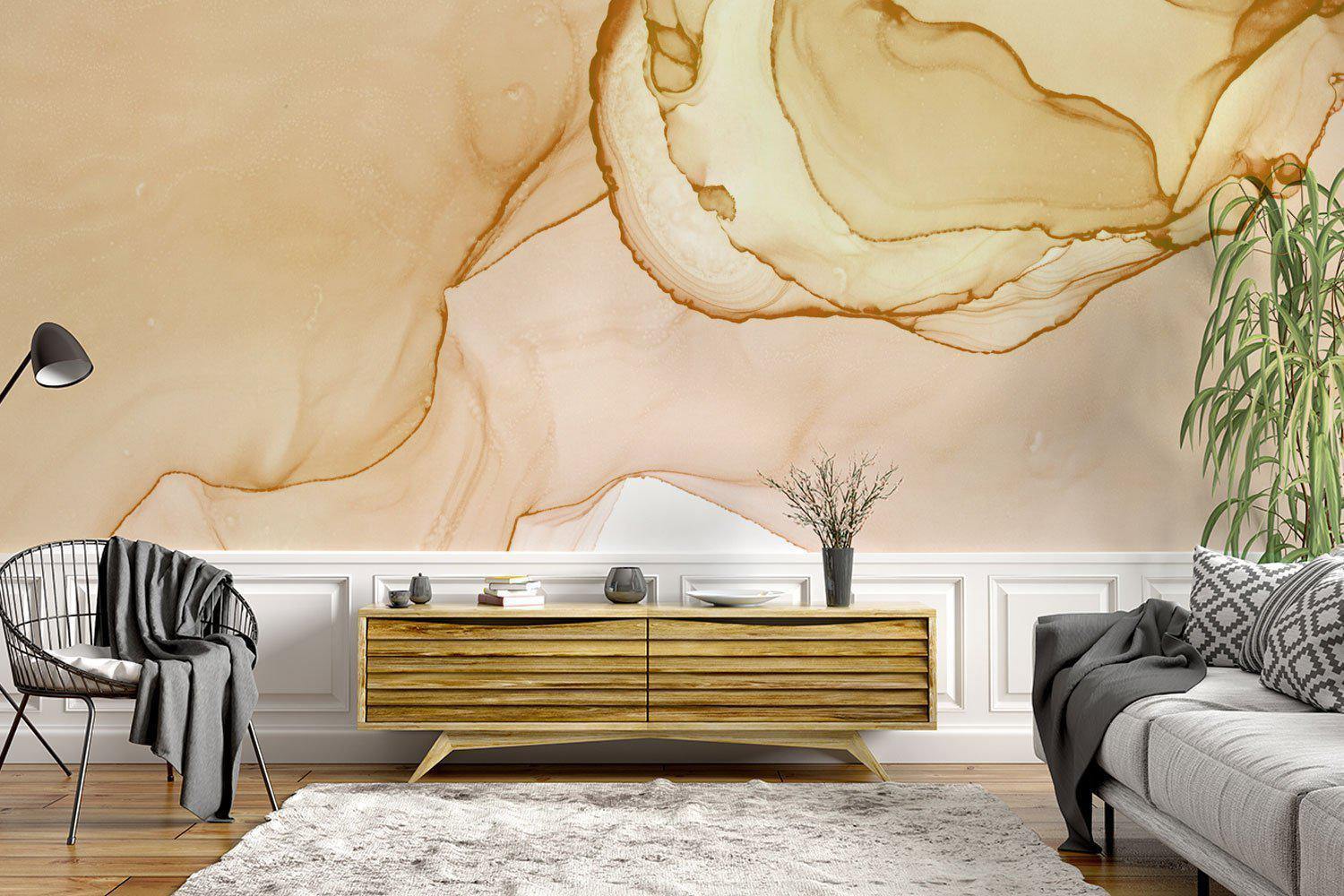 Mountain Gold Ink Utopia Wall Mural-Wall Mural-Eazywallz