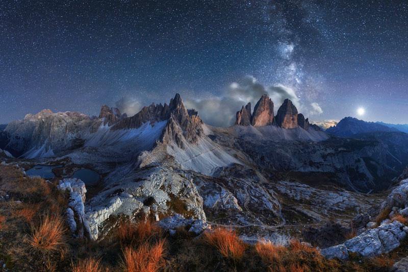 Mountain Landscape in Night Sky Wall Mural-Wall Mural-Eazywallz