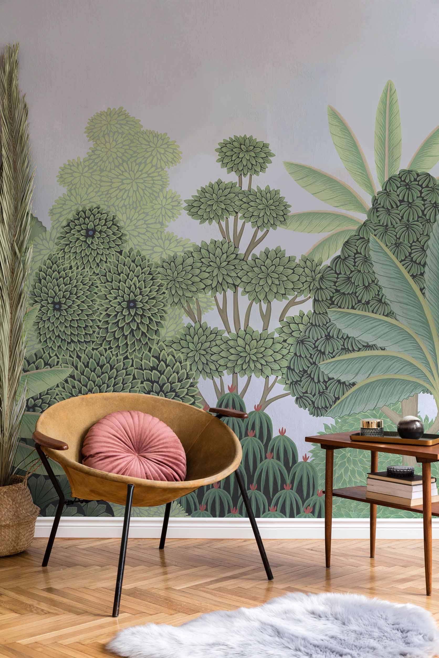 Mughal Gouache Jungle Wall Mural-Wall Mural-Eazywallz