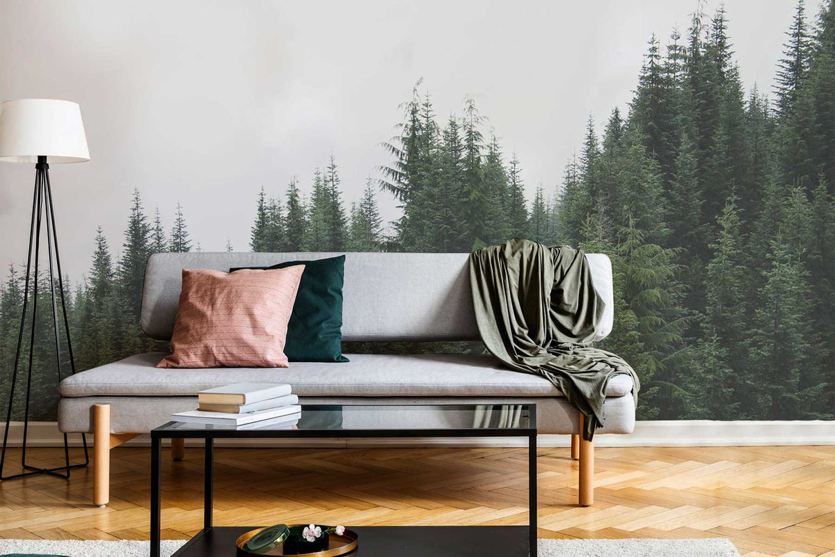Natural Forest Tree Line Wall Mural - Forest Wallpaper - Eazywallz