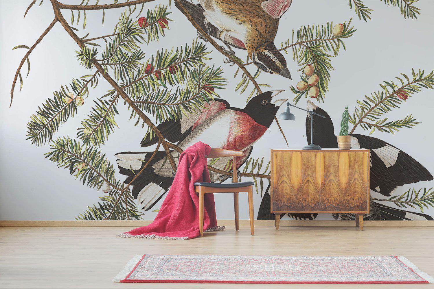 Old Red Grosbeak Bird Mural Wallpaper-Wall Mural-Eazywallz