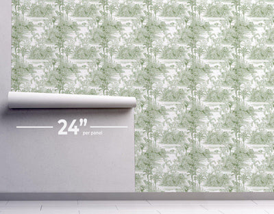 Olive Jungle Toile #274-Repeat Pattern Wallpaper-Eazywallz