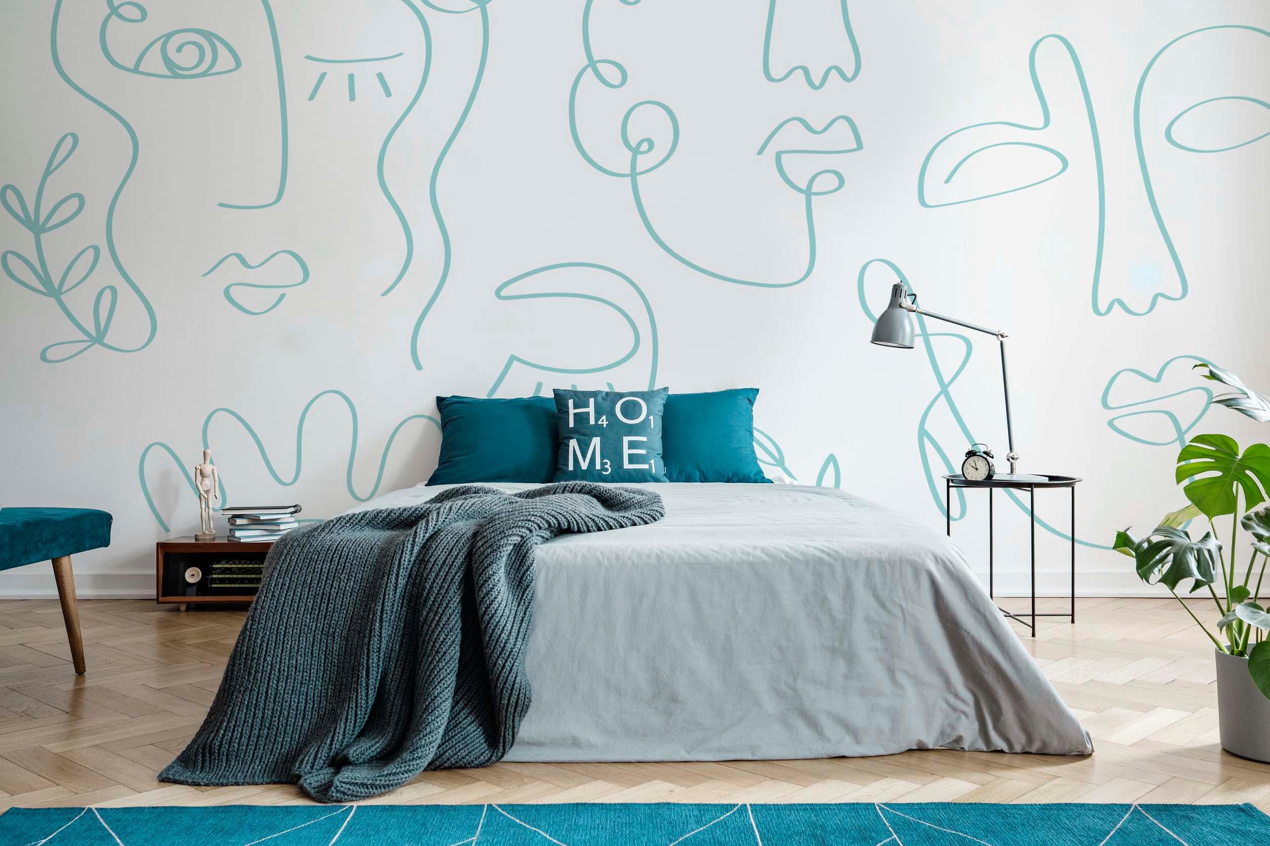 Pale Blue Minimal Abstract Faces Wall Mural-Wall Mural-Eazywallz