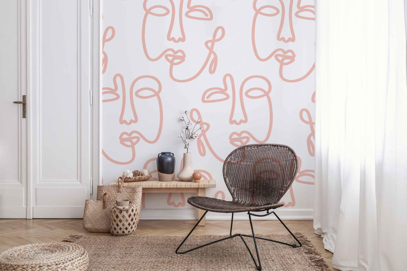 Pale Pink Empty Abstract Faces Wall Mural-Wall Mural-Eazywallz