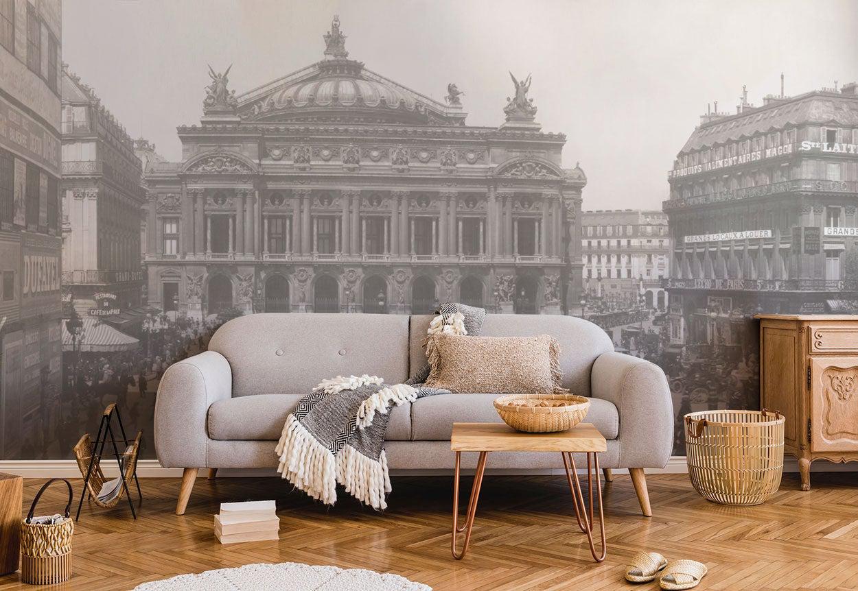 Panoramic Vintage Paris Scene Wall Mural - Paris Wallpaper - Eazywallz