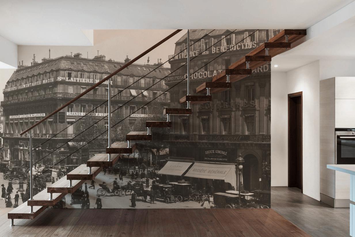 Panoramic Vintage Paris Scene Wall Mural-Wall Mural-Eazywallz