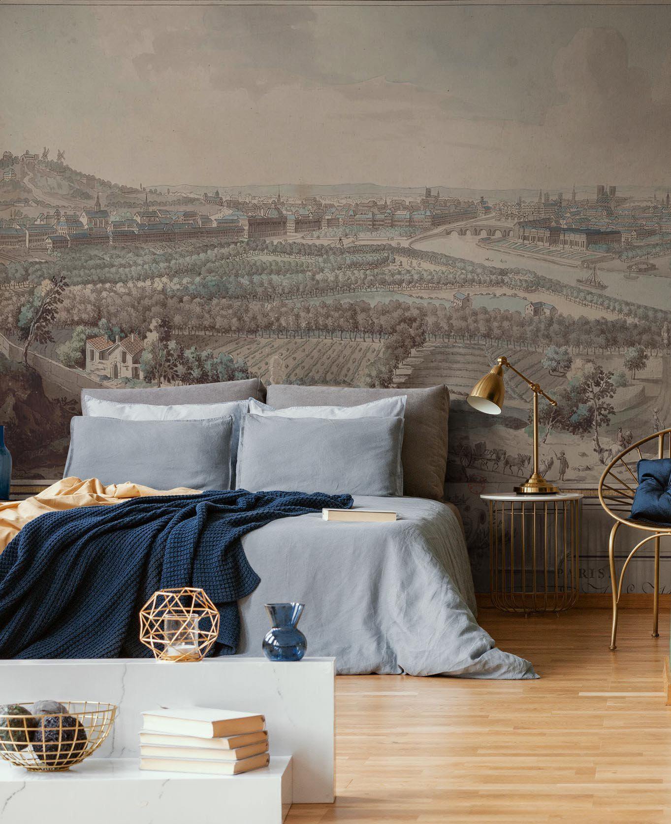 Panoramic Vintage Paris Scene Wall Mural - Paris Wallpaper - Eazywallz