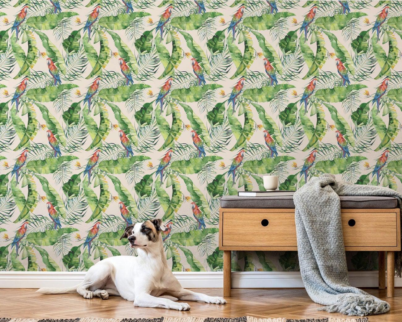 Parrots and Banana Leaves Wallpaper #107-Repeat Pattern Wallpaper-Eazywallz