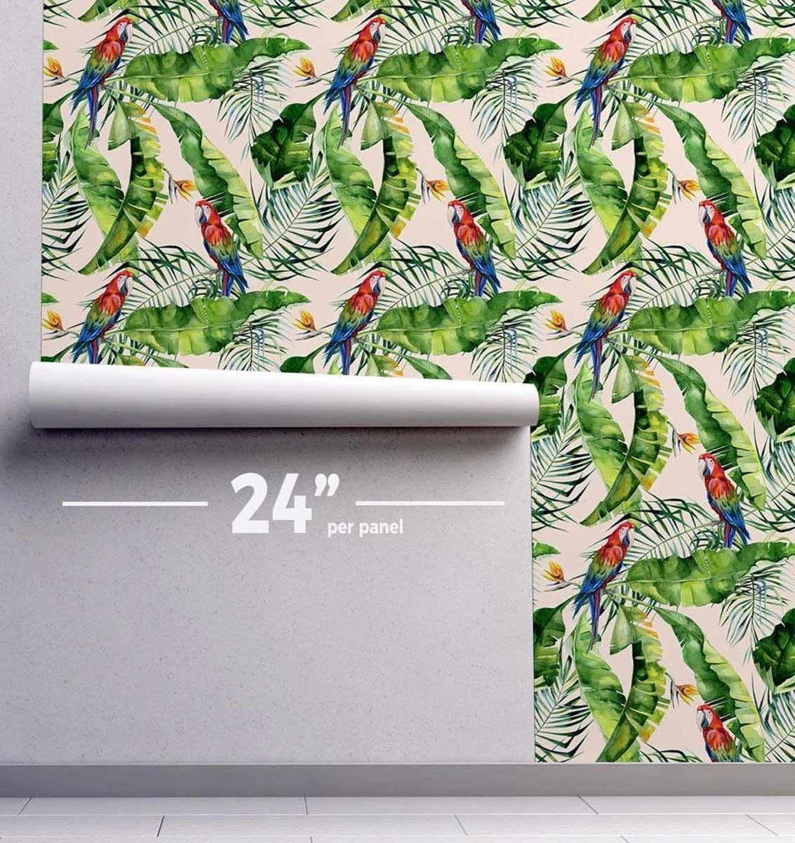 Parrots and Banana Leaves Wallpaper #107-Repeat Pattern Wallpaper-Eazywallz