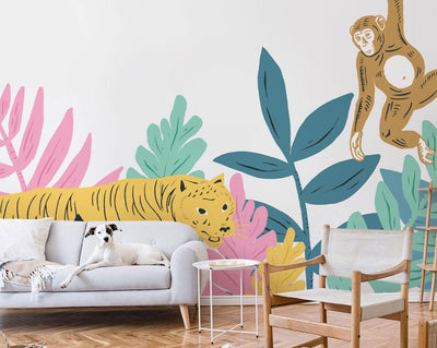 Pastel Jungle Wallpaper Mural-Wall Mural-Eazywallz
