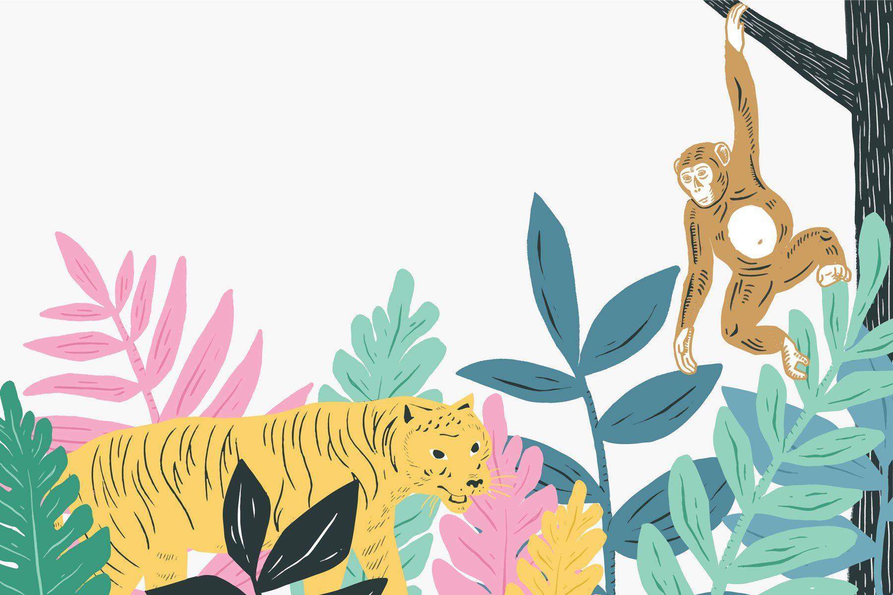 Pastel Jungle Wallpaper Mural-Wall Mural-Eazywallz