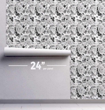 Pencil Peonies Wallpaper #019-Repeat Pattern Wallpaper-Eazywallz