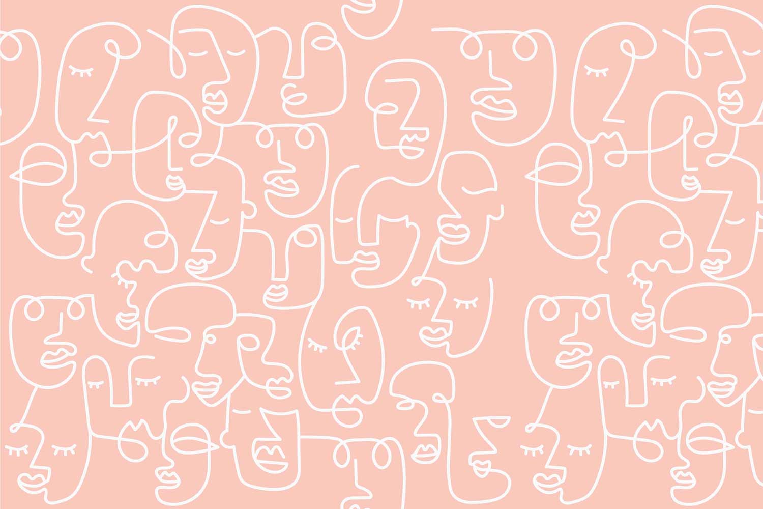 Pink Abstract Line Faces Wall Mural-Wall Mural-Eazywallz