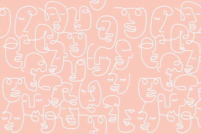 Pink Abstract Line Faces Wall Mural-Wall Mural-Eazywallz