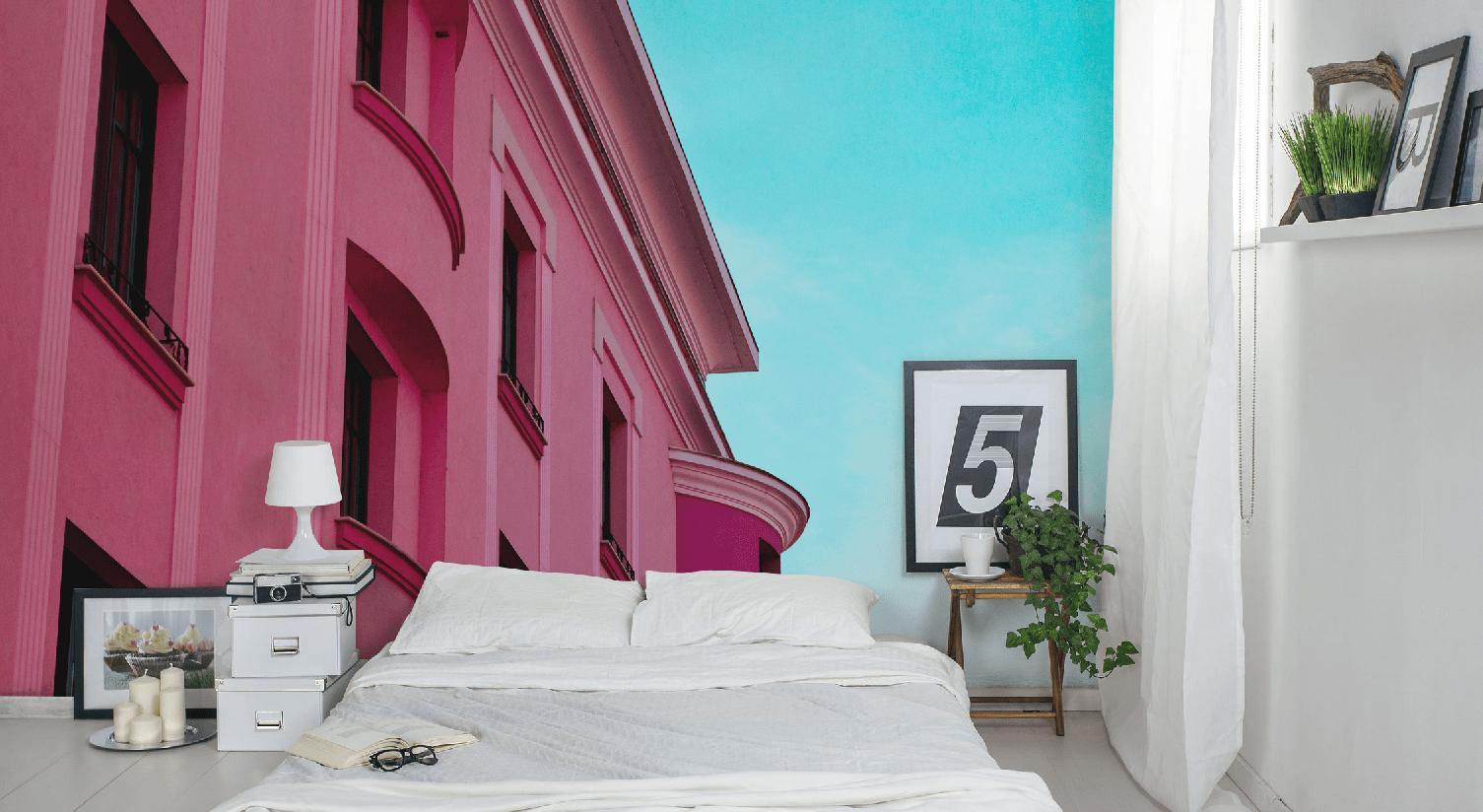 Pink Building Facade Wall Mural-Wall Mural-Eazywallz