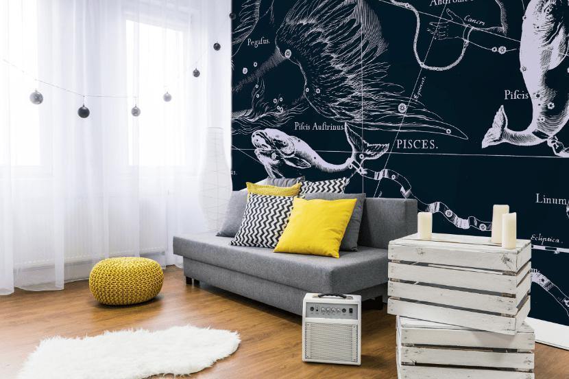 Pisces Constellation Map in Navy Wall Mural-Wall Mural-Eazywallz