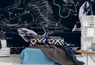 Pisces Constellation Map in Navy Wall Mural-Wall Mural-Eazywallz