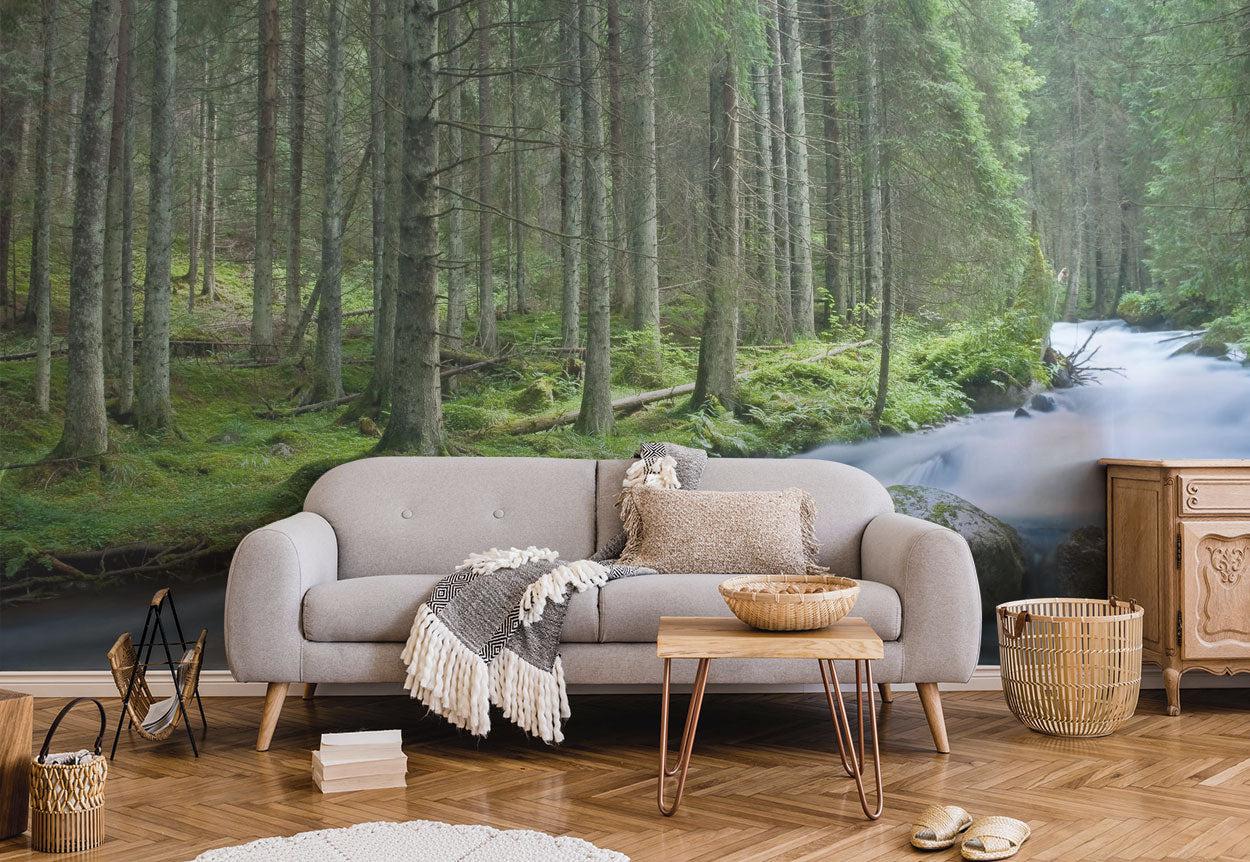 Rapid River in a Mountain Forest Wall Mural-Wall Mural-Eazywallz