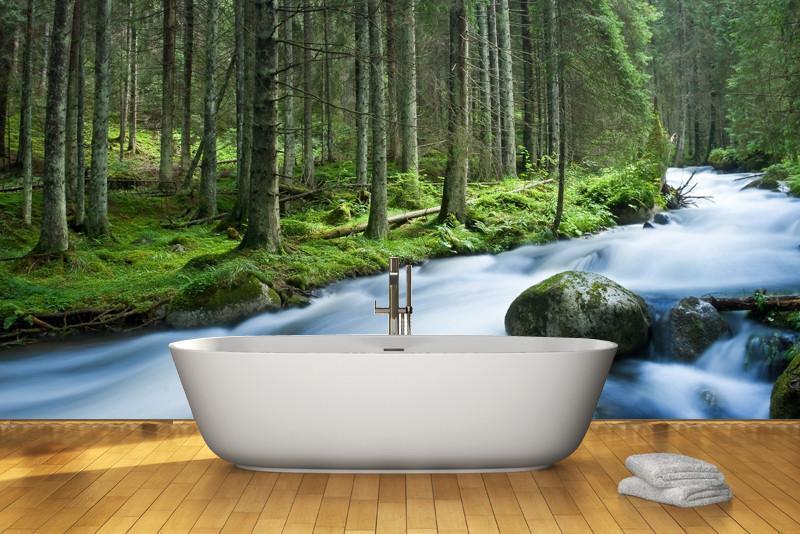 Rapid River in a Mountain Forest Wall Mural-Wall Mural-Eazywallz