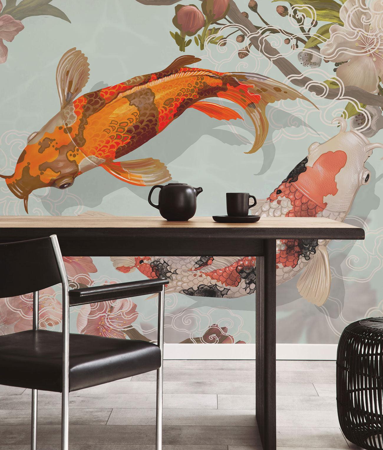 Red Japanese Koi Wall Mural-Wall Mural-Eazywallz