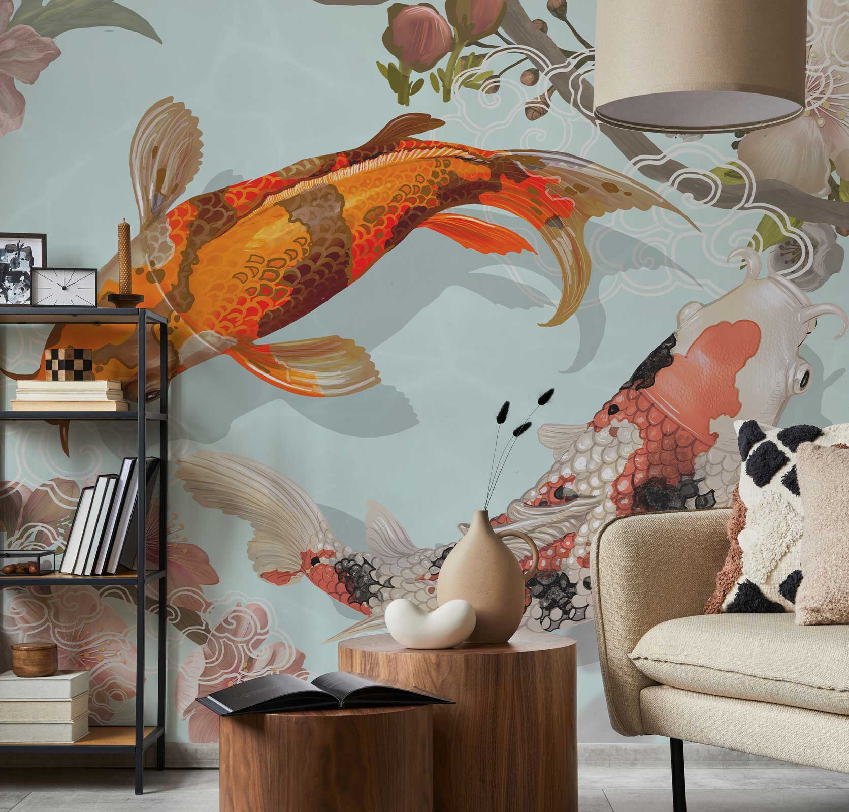 Red Japanese Koi Wall Mural-Wall Mural-Eazywallz